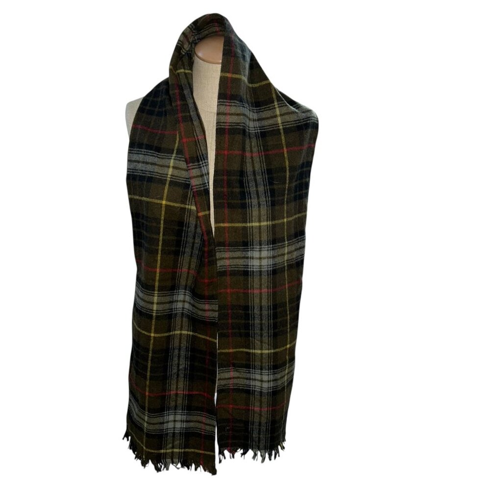 Plaid olive green red tartan Evan Picone super soft scarf